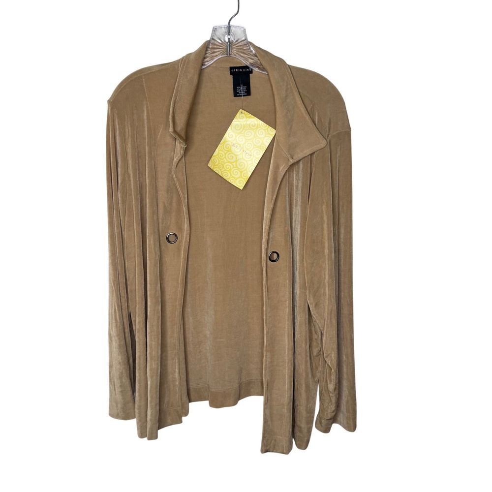 Citiknits Camel Tan Ribbed Slinky Knit Open Front‎ Cardigan Jacket Womens 1X NEW